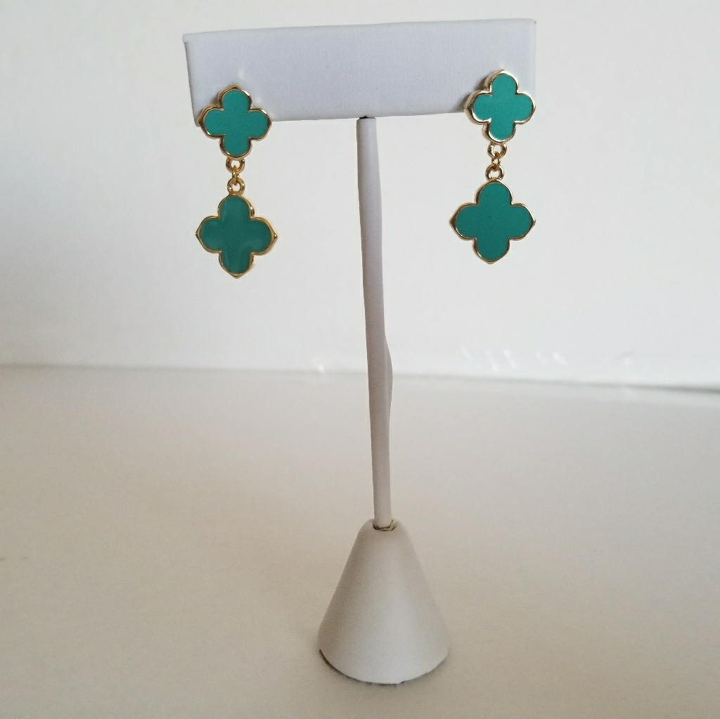 Clover Gold Earrings With Turquoise Four Leaf Clover